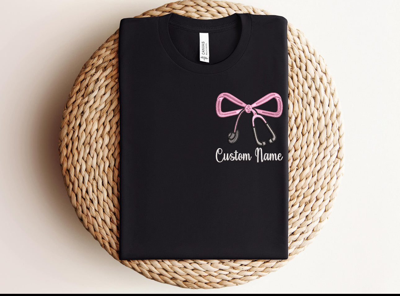Nurse stethoscope custom embroidery sweater with bow