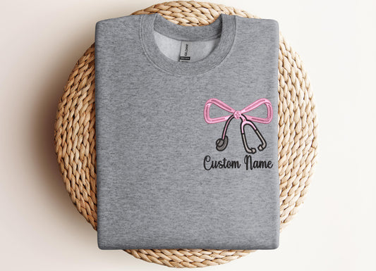 Nurse stethoscope custom embroidery sweater with bow