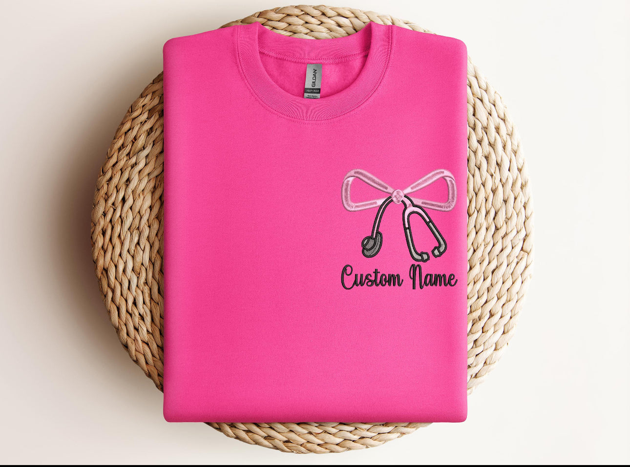 Nurse stethoscope custom embroidery sweater with bow